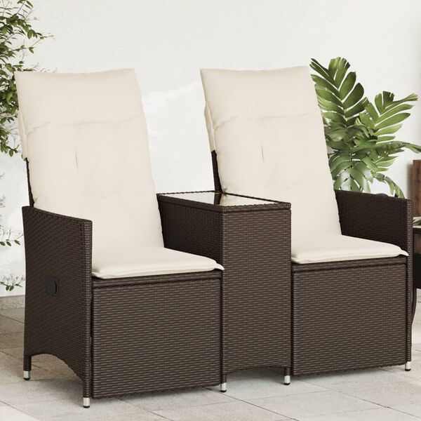 vidaXL Canap&eacute; de jardin inclinable 2 places avec table marron rotin
