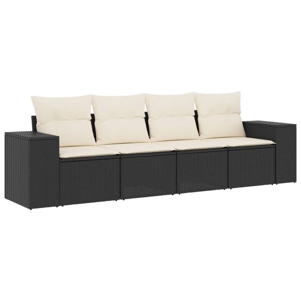 vidaXL Salon de jardin 4 pcs avec coussins noir r&eacute;sine tress&eacute;e