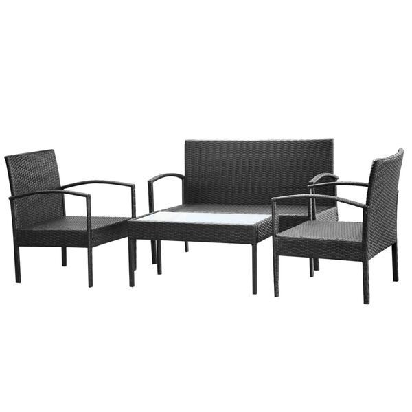 vidaXL Salon de jardin 4 pcs avec coussins R&eacute;sine tress&eacute;e Noir