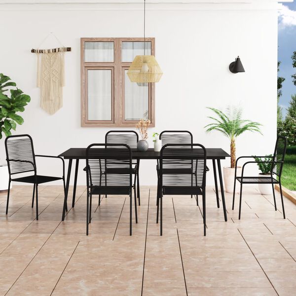 vidaXL Ensemble &agrave; manger de jardin 7 pcs Corde en coton et acier Noir