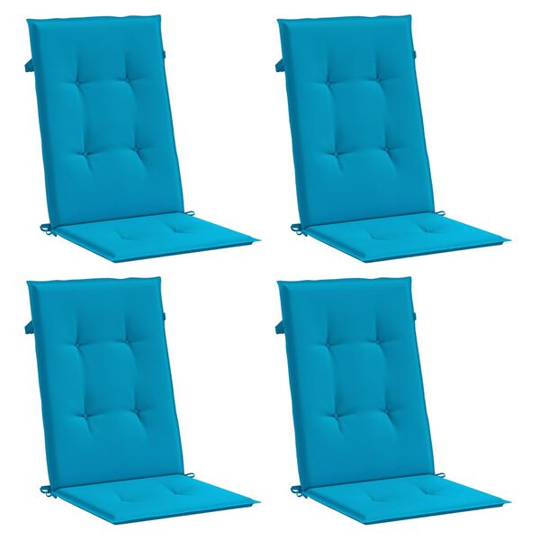 vidaXL Coussins de chaise de jardin à dossier haut lot de 4 bleu tissu