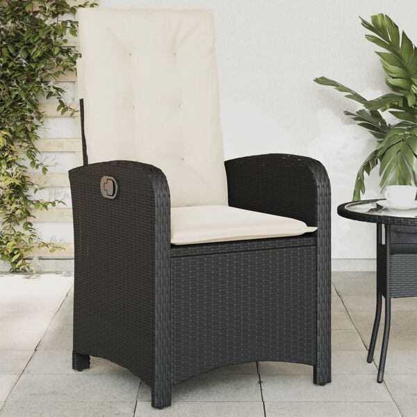 vidaXL Chaise inclinable de jardin avec coussins noir r&eacute;sine tress&eacute;e