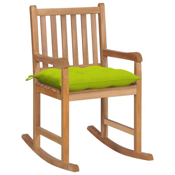 vidaXL Chaise &agrave; bascule avec coussin vert vif Bois de teck solide