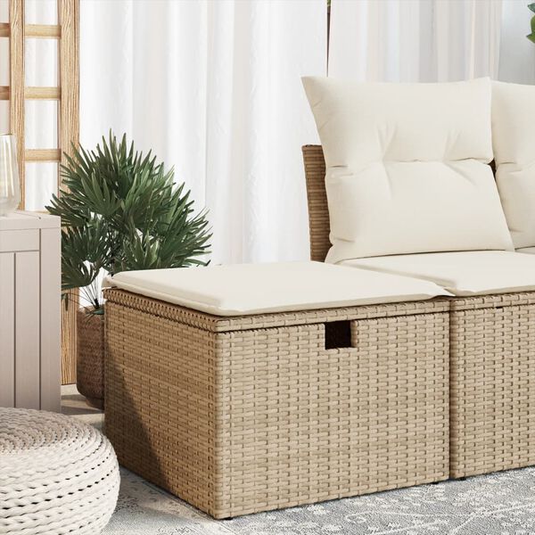 vidaXL Tabouret de jardin avec coussin beige 55x55x37cm r&eacute;sine tress&eacute;e