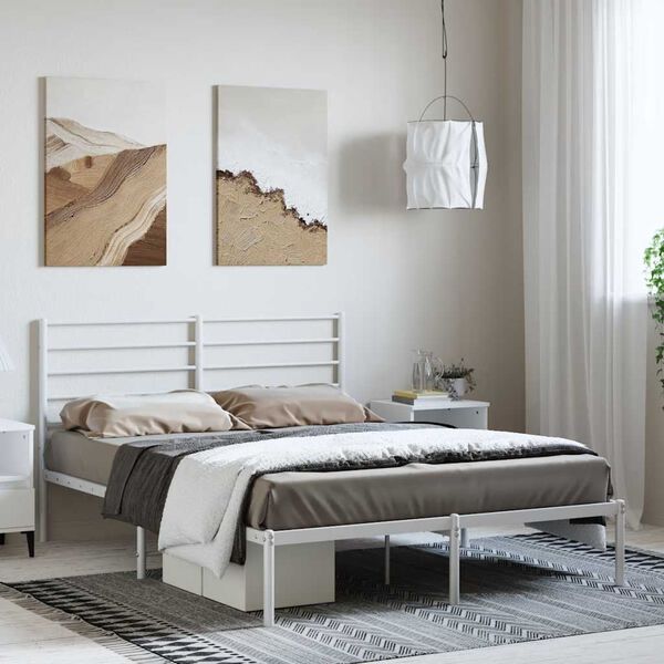vidaXL Cadre de lit m&eacute;tal sans matelas et t&ecirc;te de lit blanc 135x190 cm
