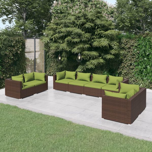vidaXL Salon de jardin 8 pcs avec coussins R&eacute;sine tress&eacute;e Marron