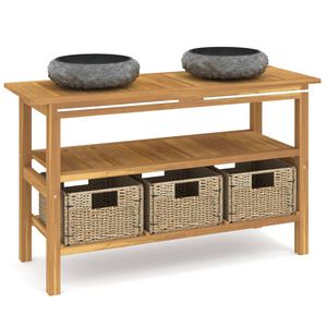 vidaXL Armoire de salle de bain et lavabos en marbre noir Teck massif