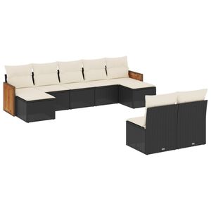 vidaXL Salon de jardin 9 pcs avec coussins noir r&eacute;sine tress&eacute;e