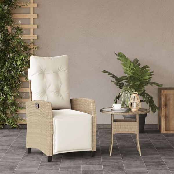 vidaXL Chaise inclinable de jardin et repose-pied beige r&eacute;sine tress&eacute;e