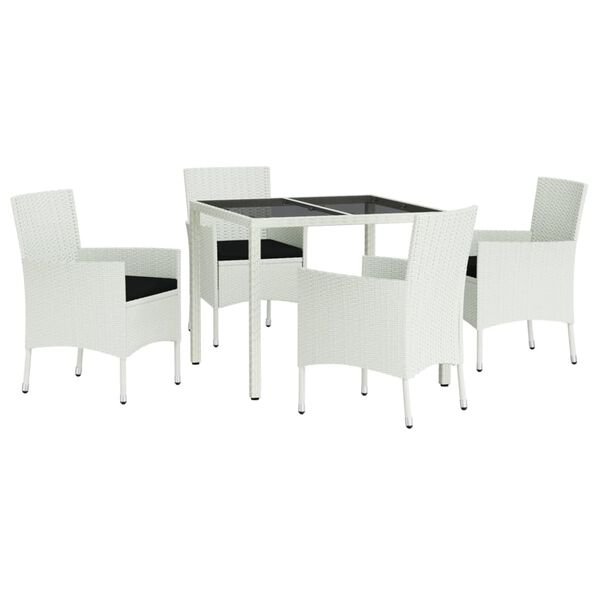 vidaXL Ensemble à manger de jardin et coussins 5 pcs blanc poly rotin