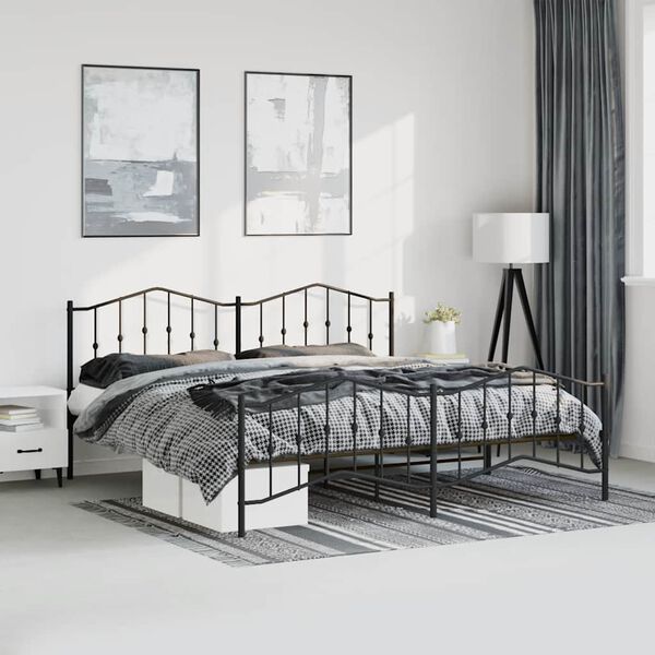 vidaXL Cadre de lit métal sans matelas avec pied de lit noir 193x203cm