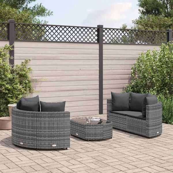 vidaXL Salon de jardin 5 pcs avec coussins gris r&eacute;sine tress&eacute;e