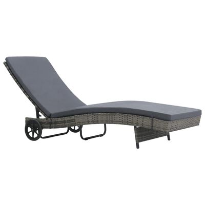 vidaXL Chaise longue avec roues et coussin Résine tressée Anthracite