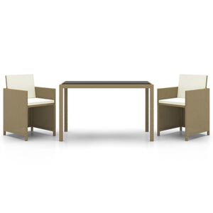 vidaXL Ensemble &agrave; manger de jardin et coussins 3 pcs Poly rotin Beige