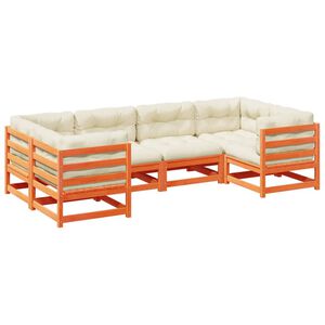 vidaXL Salon de jardin 6 pcs avec coussins cire marron bois pin massif