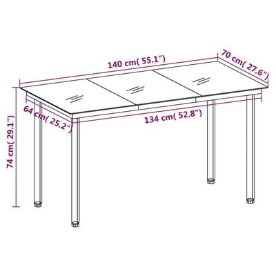 vidaXL Table à dîner de jardin Noir 140x70x74 cm Acier et verre