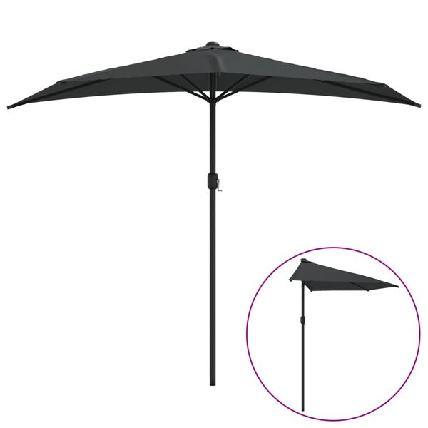 vidaXL Parasol de balcon et m&acirc;t en aluminium Anthracite 270x144cm Demi