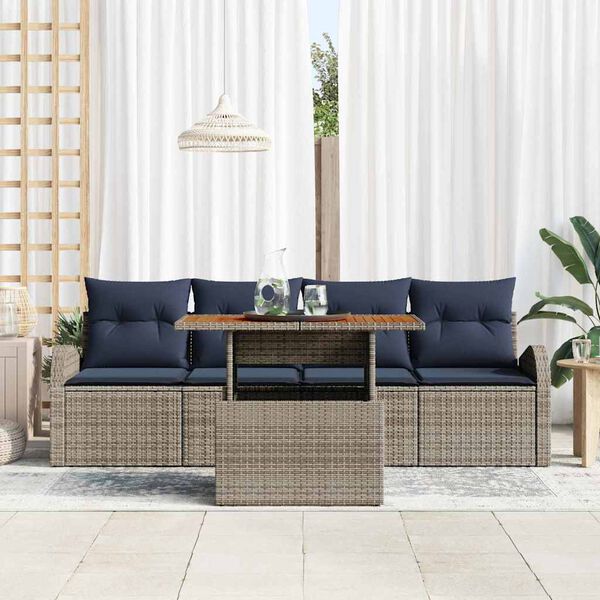 vidaXL Ensemble de canap&eacute; de jardin 5 pcs gris et bleu marine