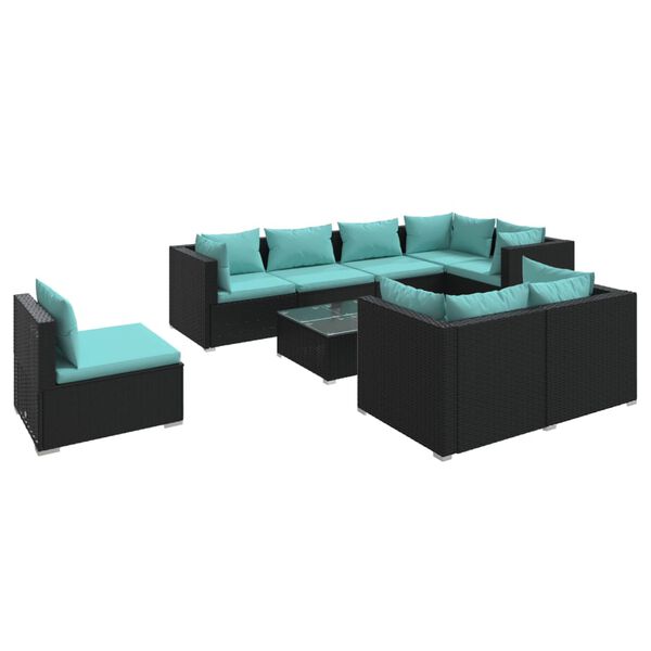 vidaXL Salon de jardin 9 pcs avec coussins R&eacute;sine tress&eacute;e Noir