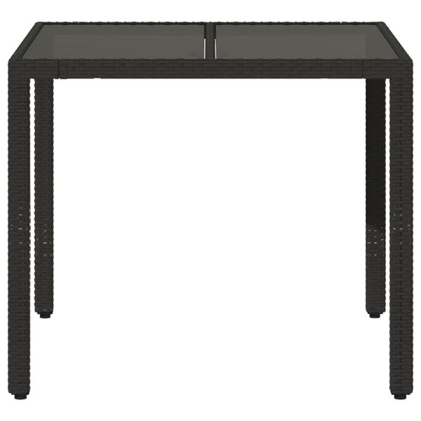 vidaXL Table de jardin dessus en verre Noir 90x90x75 cm R&eacute;sine tress&eacute;e