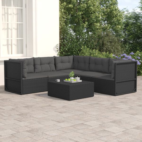 vidaXL Salon de jardin 5 pcs avec coussins Noir R&eacute;sine tress&eacute;e