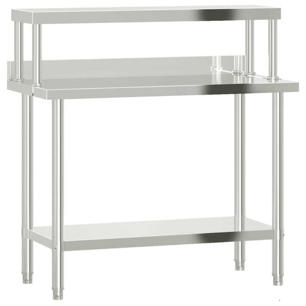 vidaXL Table de travail de cuisine avec étagère 110x55x120 cm inox