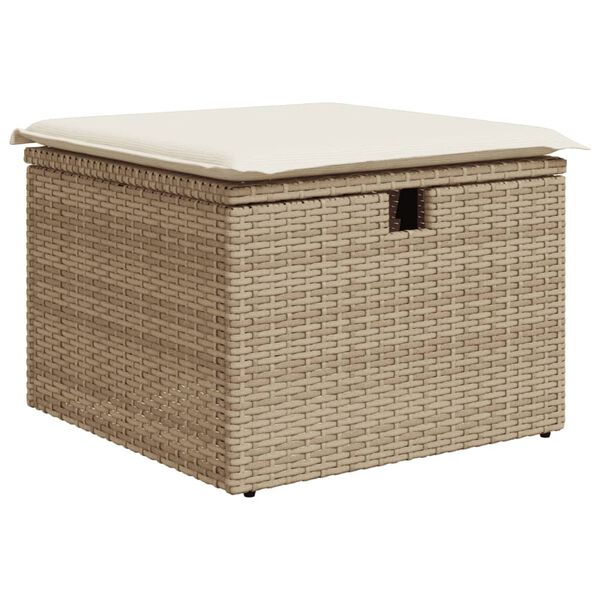 vidaXL Tabouret de jardin avec coussin beige 55x55x37cm r&eacute;sine tress&eacute;e