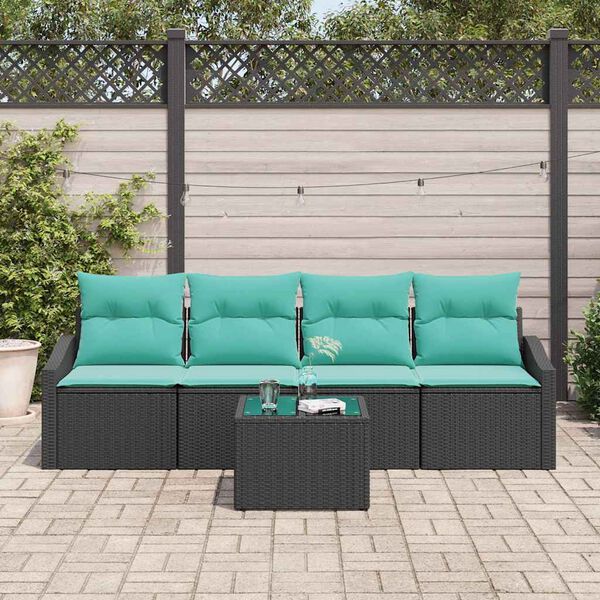 vidaXL Ensemble de Canap&eacute;s 5 pcs Noir et turquoise polyrotin