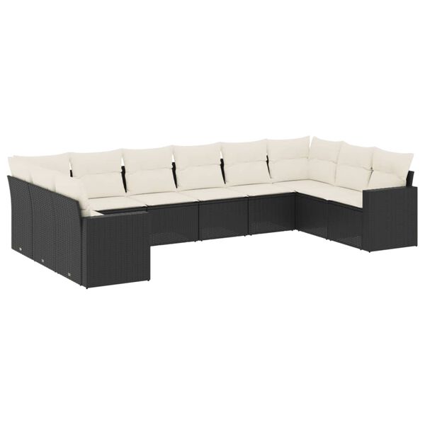 vidaXL Salon de jardin 10 pcs avec coussins noir r&eacute;sine tress&eacute;e