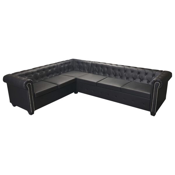 vidaXL Canap&eacute; d'angle Chesterfield 6 places noir similicuir