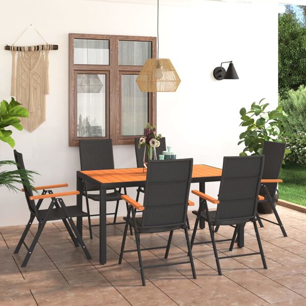 vidaXL Ensemble &agrave; manger de jardin 7 pcs noir et marron