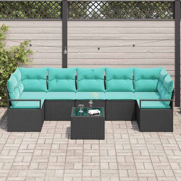 vidaXL Ensemble de canap&eacute; de jardin 8 pcs Noir et turquoise