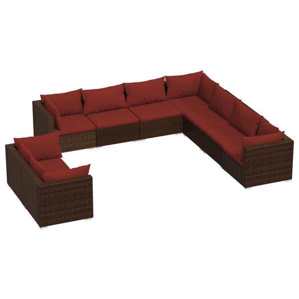 vidaXL Salon de jardin avec coussins 9 pcs marron r&eacute;sine tress&eacute;e