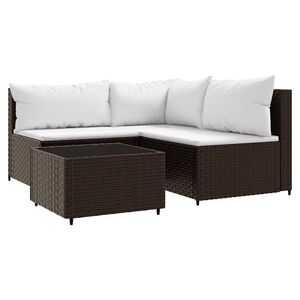 vidaXL Salon de jardin 4 pcs avec coussins Marron R&eacute;sine tress&eacute;e
