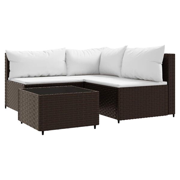 vidaXL Salon de jardin 4 pcs avec coussins Marron R&eacute;sine tress&eacute;e