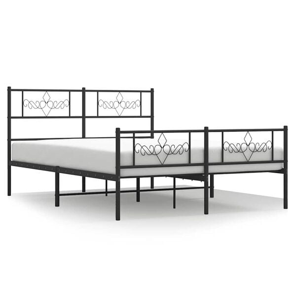 vidaXL Cadre de lit m&eacute;tal sans matelas avec pied de lit noir 135x190cm