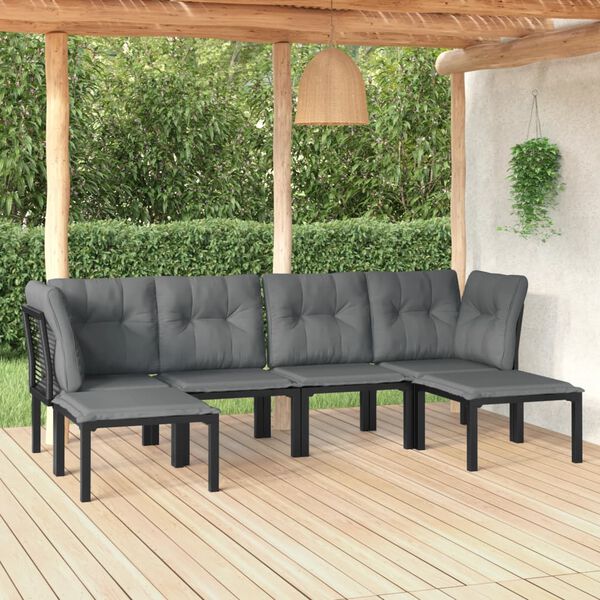 vidaXL Salon de jardin 6 pcs noir et gris r&eacute;sine tress&eacute;e