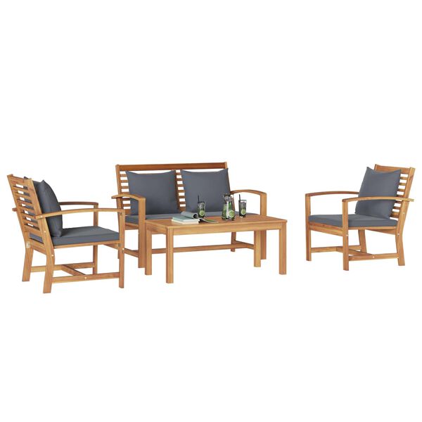 vidaXL Ensemble de canap&eacute; de jardin 4 pcs Naturel Bois de teck massif