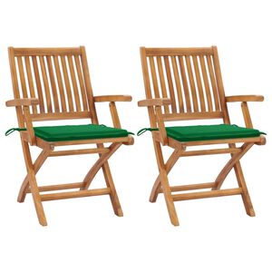 vidaXL Chaises de jardin lot de 2 et coussins vert Bois de teck massif