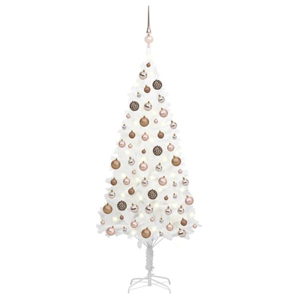 vidaXL Arbre de No&euml;l artificiel pr&eacute;-&eacute;clair&eacute; et boules blanc 150 cm