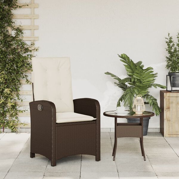 vidaXL Chaise inclinable de jardin avec coussins marron r&eacute;sine tress&eacute;e