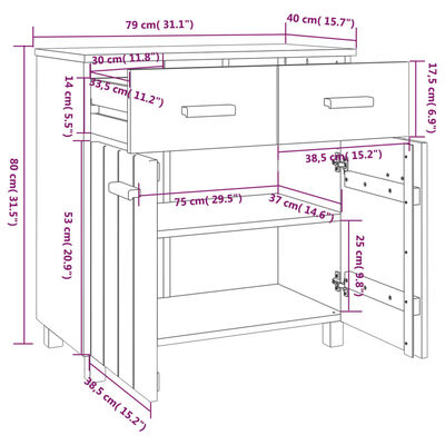 vidaXL Buffet HAMAR Gris clair 79x40x80 cm Bois massif de pin