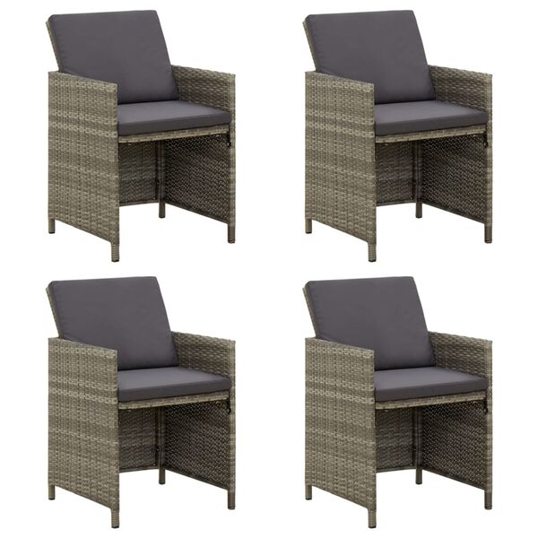 vidaXL Chaises de jardin avec coussins lot de 4 R&eacute;sine tress&eacute;e Gris