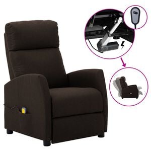 vidaXL Fauteuil &eacute;lectrique de massage marron fonc&eacute; tissu