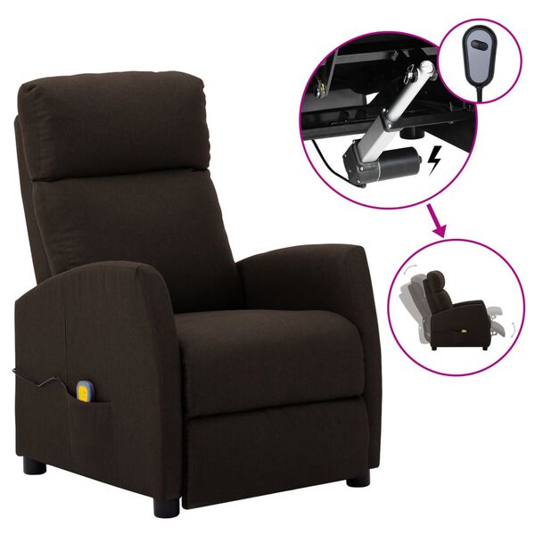 vidaXL Fauteuil &eacute;lectrique de massage marron fonc&eacute; tissu