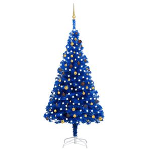 vidaXL Arbre de No&euml;l artificiel pr&eacute;-&eacute;clair&eacute; et boules bleu 240 cm PVC