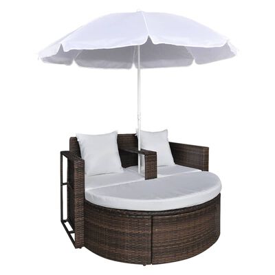 vidaXL Lit de jardin avec parasol Marron Résine tressée