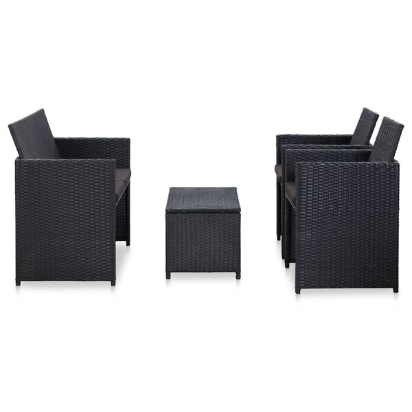 vidaXL Salon de jardin 4 pcs avec coussins Résine tressée Noir