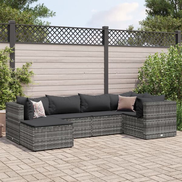 vidaXL Salon de jardin 6 pcs avec coussins Gris R&eacute;sine tress&eacute;e