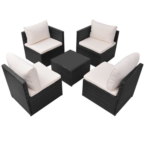 vidaXL Salon de jardin 5 pcs avec coussins r&eacute;sine tress&eacute;e noir